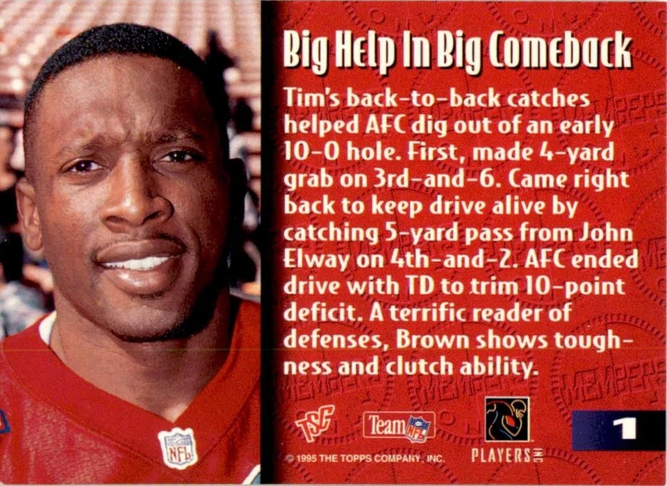 1995 Stadium Club Members Only 50 #1 Tim Brown Oakland Raiders - Image 2 of 2