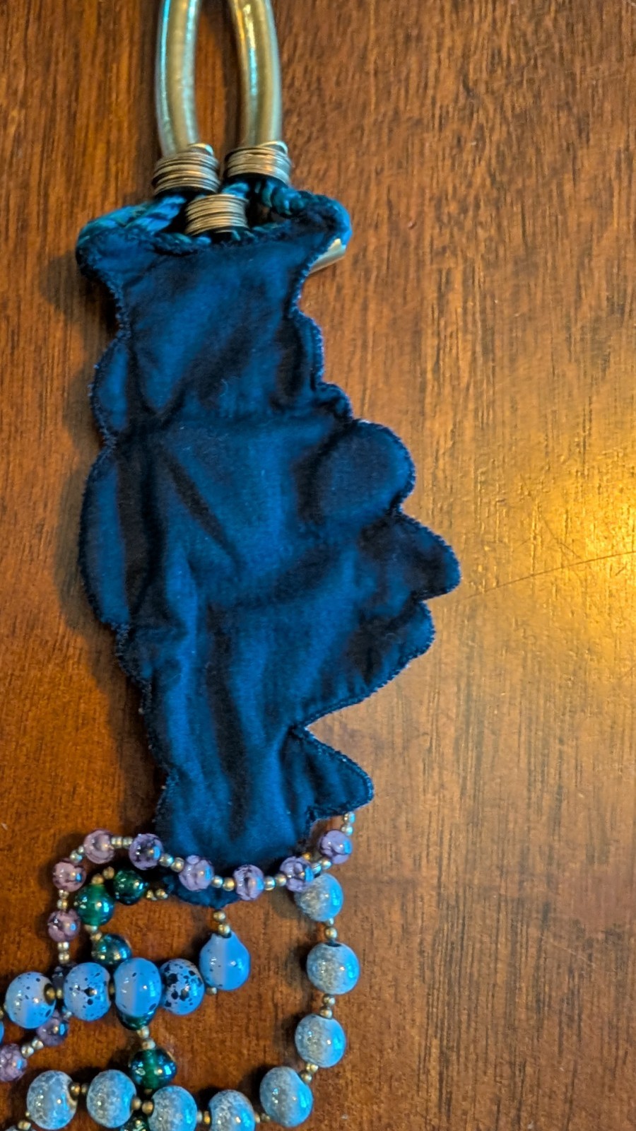 Mixed Materials Artisan Statement Necklace Blue P… - image 6