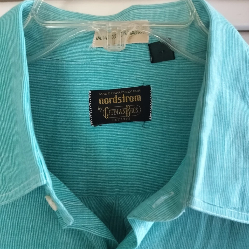 Gitman Bros Vintage Madras Cotton Seafoam Green Button Down Shirt XL - Image 3 of 4