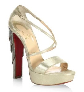 100% AUTH NEW WOMEN LOUBOUTIN FRINGE BLAKE 140 CHAIN PLATFORM HEELS/PUMPS US 8.5
