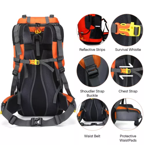Wasserdichter Rucksack 60L großes Fassungsvermögen Tornister Tasche für Camping Wandern Reisen - Bild 24 von 56