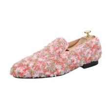 Men's Fashion Design Round Toe Flowers Slip On Loafers Youth Party Dress Shoes