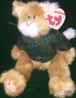 TY Attic Treasure ''POUNCER'' the CAT #6011 TAN Tag 8'' MWMT PLUSH Sweater 5th New!