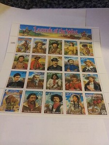 MINT NH OG LEGENS OF THE WEST 29 CENT STAMP SHEET CV 27.50