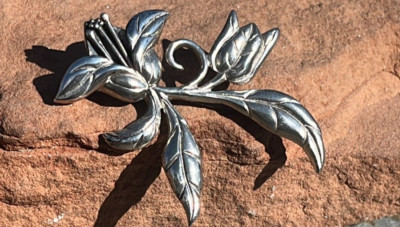 Vintage Miguel Garcia Martinez Mexico Sterling Silver Large Flower Flora Pin