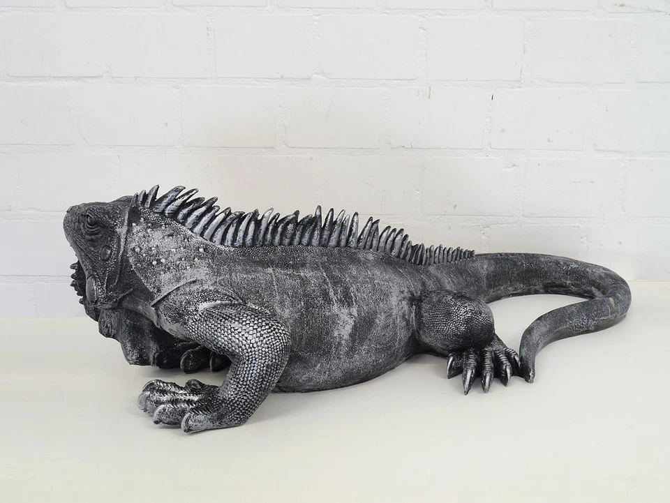 Leguan Echse Dekofigur Kunstharz silberfarben in- und outdoor L: 100 cm -11581- - Bild 3 von 4
