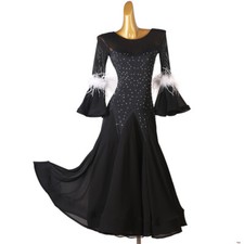 NEW Latin Ballroom Dance Dress Modern Salsa Waltz Standard Long Dress F709 Black