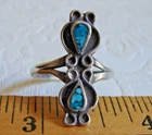 Vtg Navajo Double Teardrop Turquoise Chip Silver RING, Size 6.75, Native Am. D72
