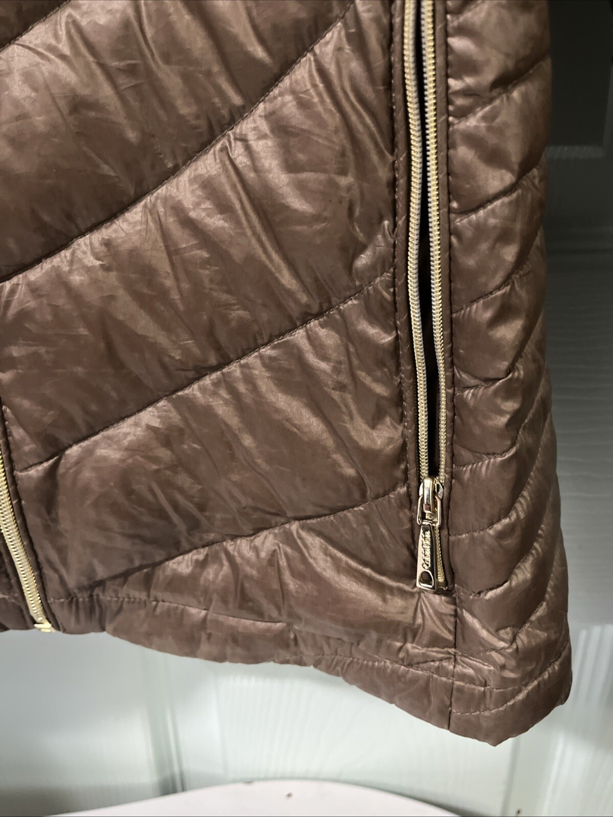 Calvin Klein Packable Lightweight Premium Down Women’s Hooded Jacket Sz. S Brown thumbnail 10