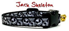 Jack Skeleton cat or dog collar 1",5/8" & 1/2"wide adjustable bell or leash