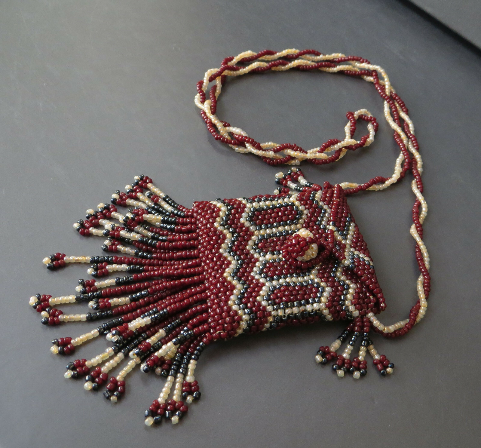 SMALL BEAD NECK POUCH NATIVE AMERICAN INDIAN BEADWORK MEDICINE BAG