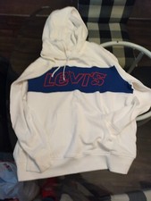 Levi’s Unisex White Cotton Hoodie Size XL Box Logo ( Red + Blue)