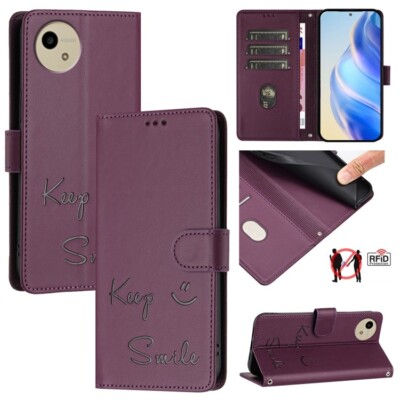 For Sharp Aquos Wish4 Smile Embossing RFID Leather Phone Case Cover Shell