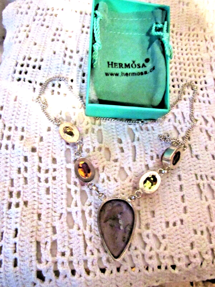 Hermosa Rodonita Rosa y Piedras Preciosas Rosa Caliente Conjunto en Plata 925 Foto 4 de 4