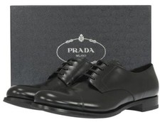 NEW PRADA SMOOTH LEATHER LOGO OXFORD DRESS CASUAL SHOES 14.5/US 15.5