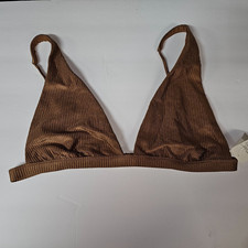 Aerie American Eagle Shine Rib Plunge Bikini Top SMALL Horizon Brown