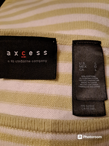 Axcess Sweater Top Light Mint and Yellow Striped Size L M5#66 - Picture 4 of 4