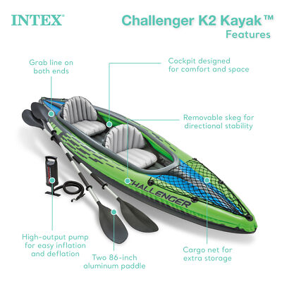 Intex Challenger K2 Two Person Inflatable Kayak Kit with Oars & Pump (Open Box)