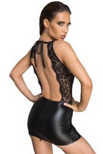 Noir Handmade - Backless Wetlook Minidress with Lace Black - 4XL-6XL