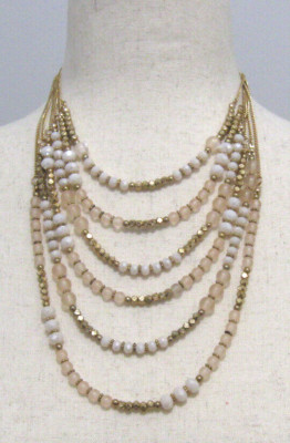 Blush Pink Faceted Glass Beads Multi Strand Layered Necklace 