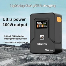 ZGCINE ZG-V99 Pro V-Mount Battery 6400mAh 14.8V V-Lock with PD100W Fast Charging