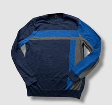  40 Alfani Men's Blue Color Block Long Sleeve Pullover Sweater Size L