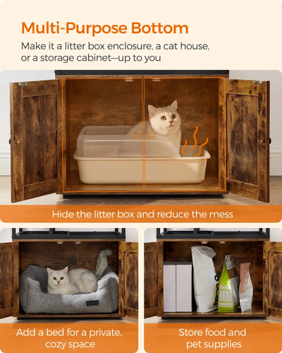 58" Cat Condo with Litter Box Enclosure & Elevated Bowls - Picture 9 of 13