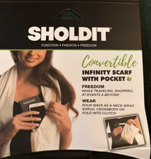 SHOLDIT Shimmer White Convertible Infinity Scarf with Zipper Pocket 22 x 68" 