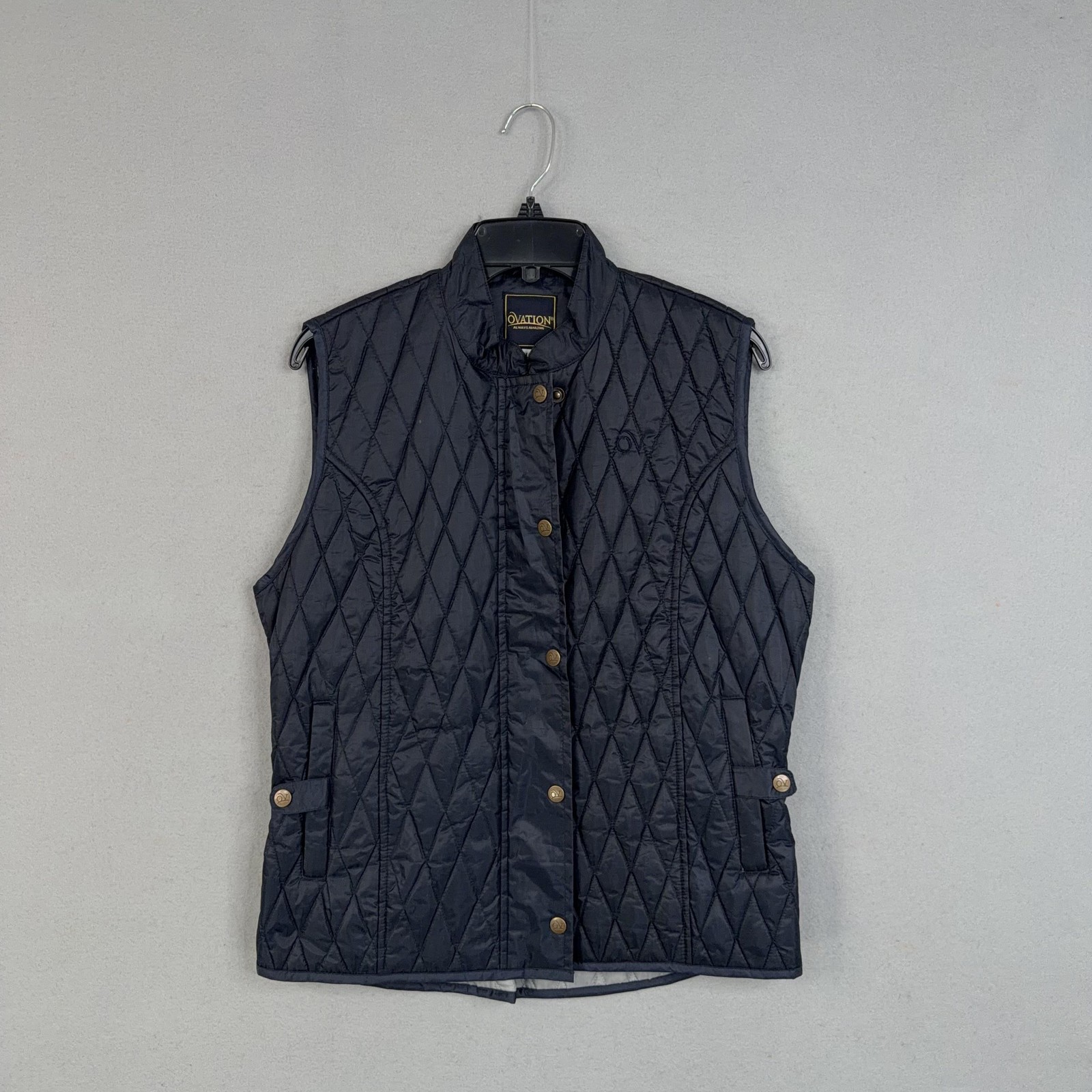 Ovation Vest Womens Large Blue Quilted Snap Front Equestrian Outdoor Gilet