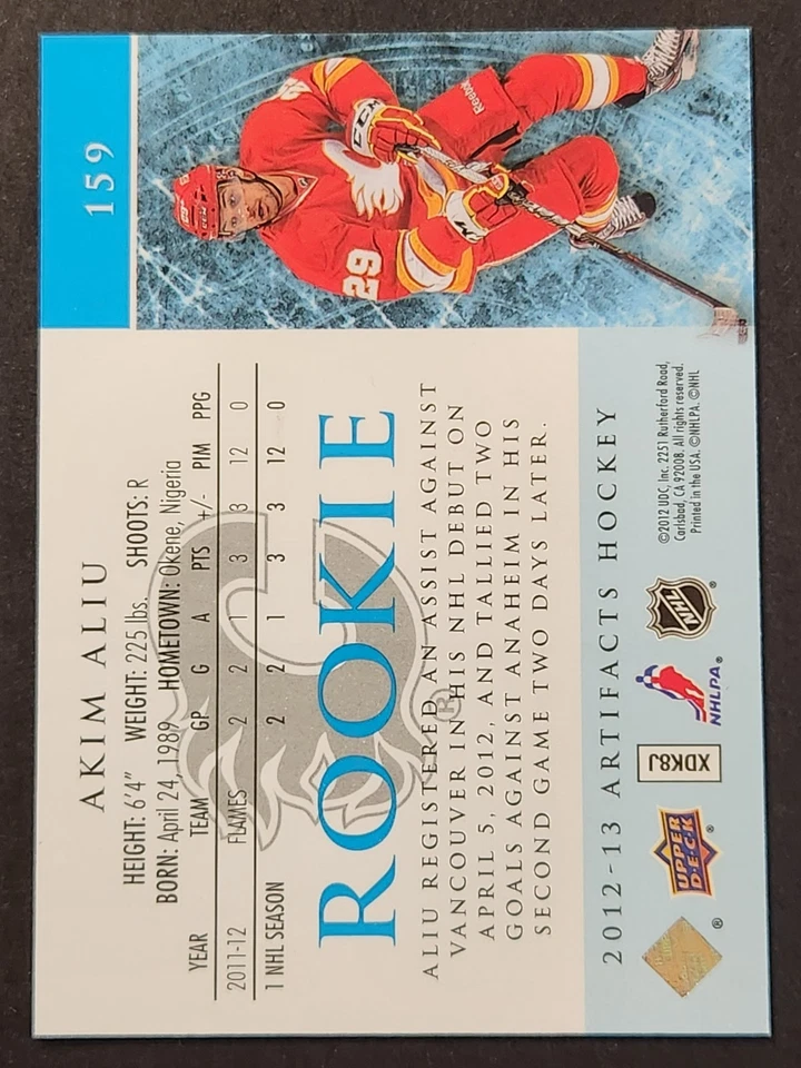 #159 AKIM ALIU 2012-13 Upper Deck Artifacts ROOKIE RC 955/999 FLAMES - Image 2 of 2