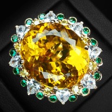 Classically Yellow Golden Citrine 19.70Ct 925 Sterling Silver Rose Gold Rings