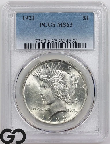 1923 Peace Dollar PCGS MS 63 ** Lustrous Blazer!