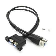 11in Dual USB 3.0 A Male to USB 3.0 Female Extension Cable Adapter Panel Mount w