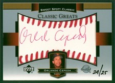 2003 Upper Deck Sweet Spot Classic ORLANDO CEPEDA #OC Greats Red Ink Auto SP /25