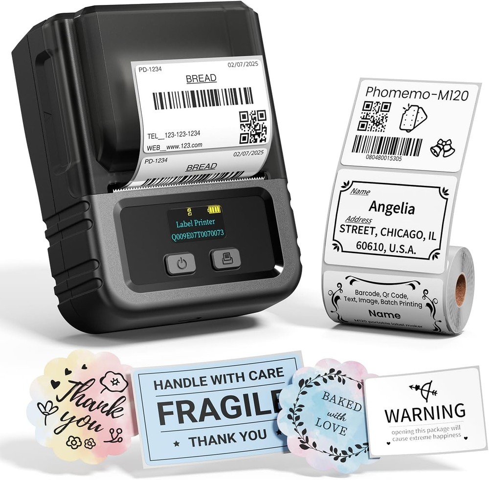M120 2 Inch Thermal Label Printer with Tape for Small Businesses and Shipping