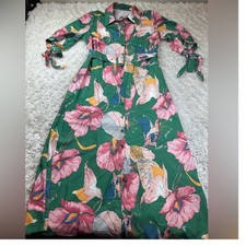 SHEIN Dress S Green Floral Print Belted Cottagecore Garden Brunch Easter Church