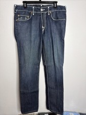 True Religion Billy Super T Dark Wash White Stitch Jeans Mens Size 36x33 EUC