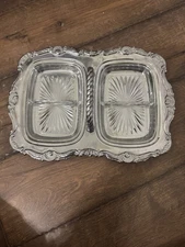 Ornate Shelton Ware Silver-Plated Two-Section Glass Serving Tray,