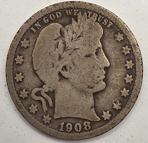 《Silver》1908-O USA BARBER QUARTER -- .1808 OZ of SILVER!!!