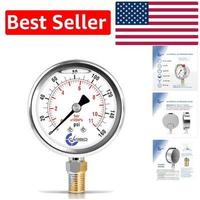 #ad Liquid Filled Stainless Steel Pressure Gauge 0 160 psi kPa for Hydraulics amp; Air $23.39