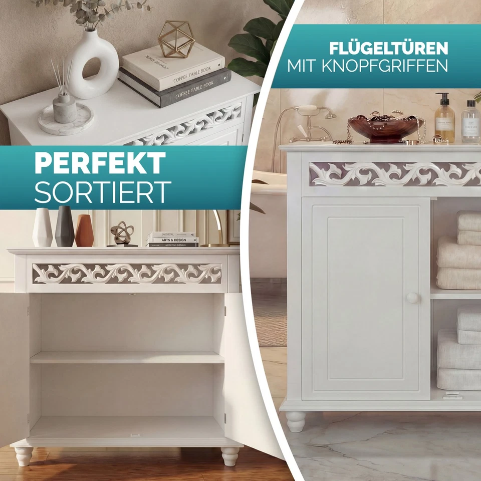 Kommode Jersey Weiß 2 Türen Zierleiste Schuhschrank Sideboard Wohnzimmer Flur - Bild 3 von 4