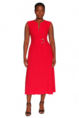 Karl Lagerfeld Paris Red Belted Cotton Midi Dress - Size 12