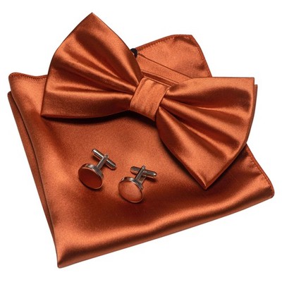 Rust Bow Tie Pre-tied Silk Bowtie and Pocket Square Cufflinks Sets for Men(58)