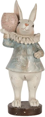 Clayre & Eef Deko-Kaninchen Landhausstil Beige Blau 11x10x28 cm Polyresin - Bild 1 von 4