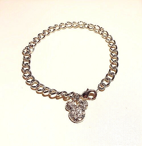 VINTAGE JEWELRY - 1980s Disney Mickey Rhinestone Silver PL Link Charm Bracelet View 2
