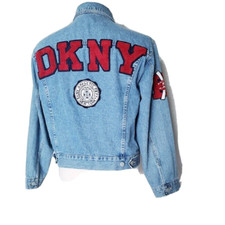 DKNY Vintage 1990s Women  s Denim Jacket Embroidered Athletic Size M