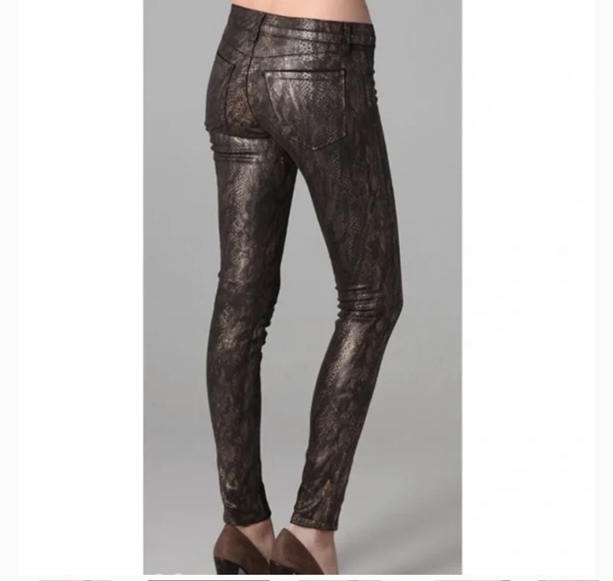 J BRAND 901 Black Golden Snake Print Coated Stretch Denim Leggings
