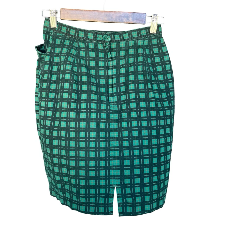 Vintage Forenza Mini Skirt Womens Size 8 Green Plaid Retro Academia Cotton 90s - Image 2 of 4