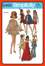11½" Doll Clothing Pattern Wardrobe GOWN Dress + Simplicity 8466 Vtg 1969 Sewing