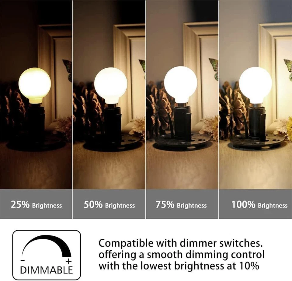 Diodesy 4PK G25 Globe Light Bulb Filament 8.5W, 100W,E26, All Dimmer Type 3000K - Image 2 of 4